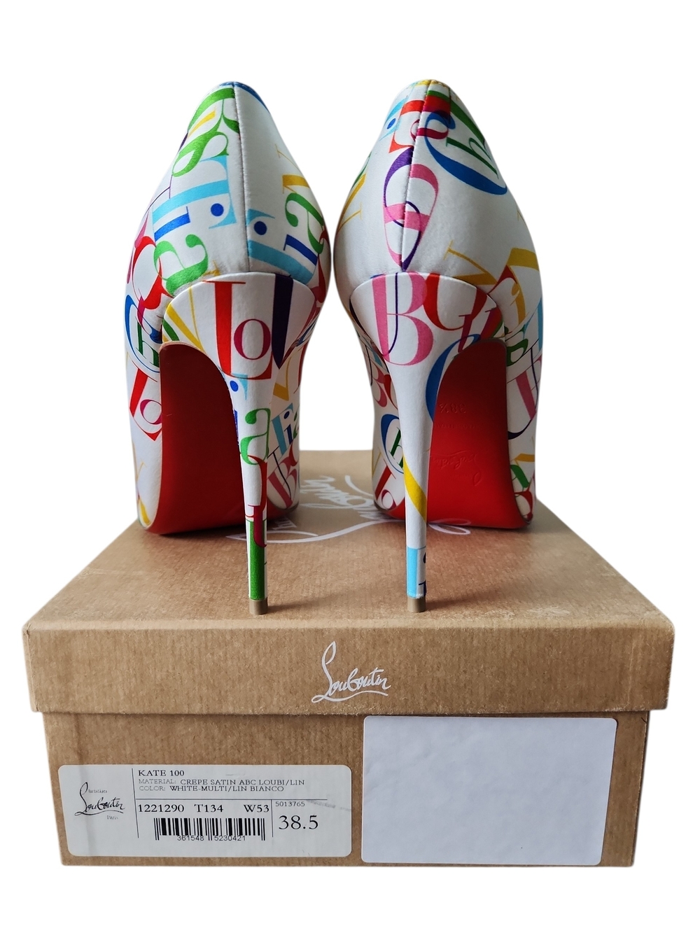 NEW Christian Louboutin Crepe Satin ABC Model / White-Multicolor Pumps - Picture 2 of 10